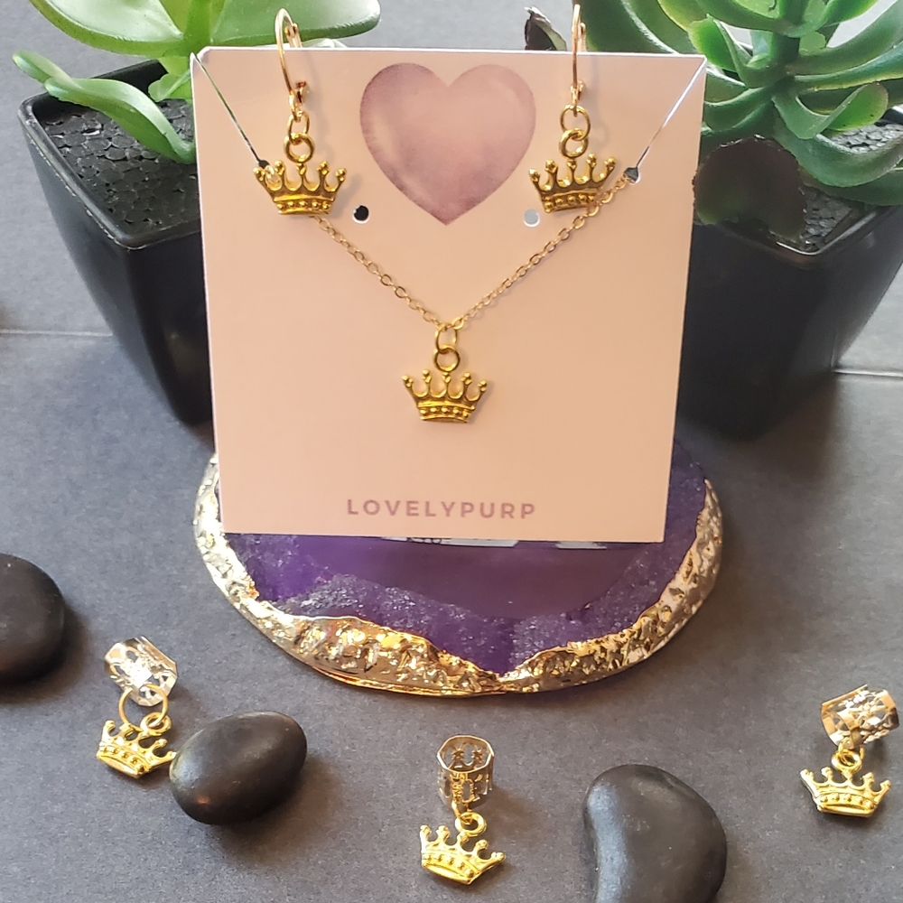 👑 NEW! "Wear Your Crown" GOLD or SILVER colored Jewelry Sets for Locs & Hair